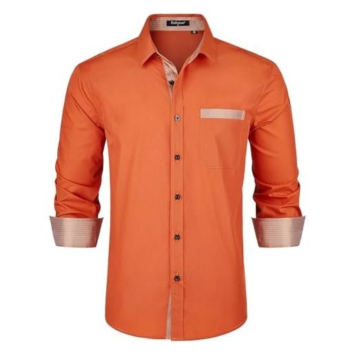 Enlision camicia arancia uomo elegante manica lunga regular fit camicia matrimonio casual camicie classiche da cerimonia business con tasca xl