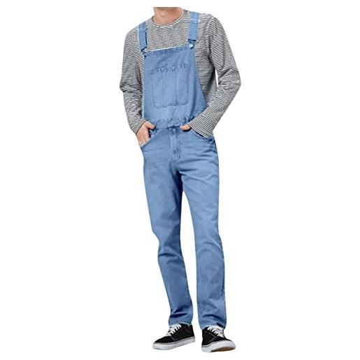Generic salopette da uomo in jeans - lunghe grandi dimensioni, vestibilità normale, pantaloni larghi da lavoro, cargo, zz-azzurro, xxl