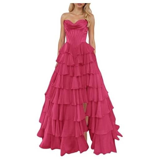 Vhersily abiti da ballo senza spalline con corsetto per donna, in chiffon, a strati, da sera formali con spacco, abbigliamento primavera, vestiti sexy, curvy, da cerimonia, damigella bambina
