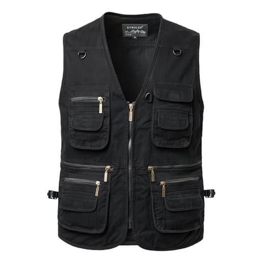 KTWOLEN gilet da pesca da uomo giacca senza maniche da fotografia caccia gilet da lavoro giubbotti safari con multi-tasche, nero, xxl
