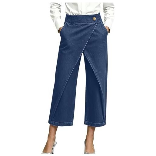 DeHolifer 2026 pantaloni 3/4 donna baggy asimmetrico pantalone con spacco frontale pantaloni estivi pantaloncini gamba larga leggins a vita alta pantalone con tasche bottoni pantalaccio casual pants