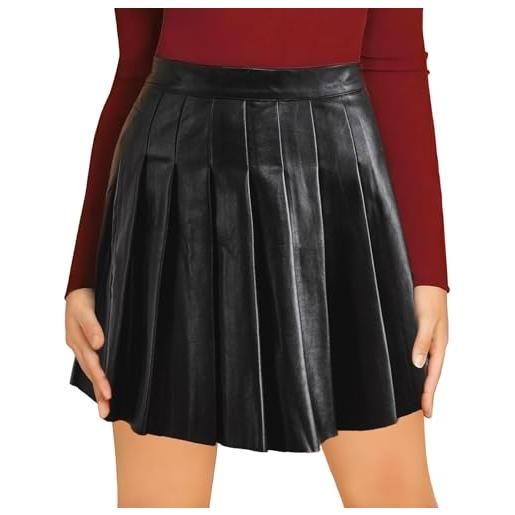 Zidoley gonna estiva da donna in similpelle, outfit da festival, minigonna, gonna plissettata, per il tempo libero, festival musicali, skater (it, misura del girovita, xl, regular, regular, nero)