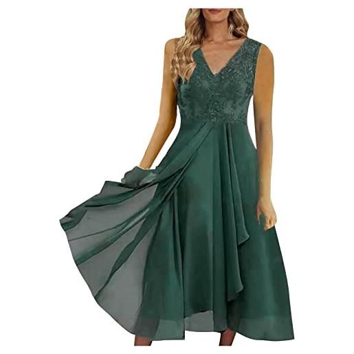 HAOLEI vestito lungo estivo donna elegante abito donna elegante estivo maniche medie vestito cerimonia in pizzo abito lungo vita alta abito alla moda per festa compleanno nozze vestito donna damigella