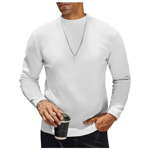 COOFANDY t-shirt uomo a collo alto manica lunga maglia semi-dolcevita tinta unita maglietta termica invernale pullover casual bianco xxl