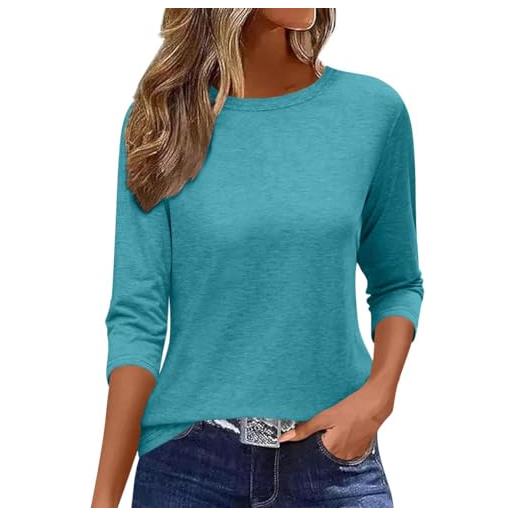 Minetom maglietta da donna a maniche a 3/4, estiva, basic top, casual, scollo rotondo