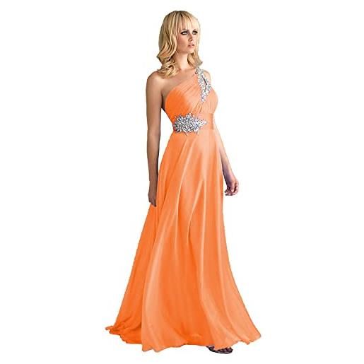 WTWVIAN abito da sera da donna monospalla in chiffon, lunghezza fino al pavimento, con paillettes e perline, abito da damigella d'onore