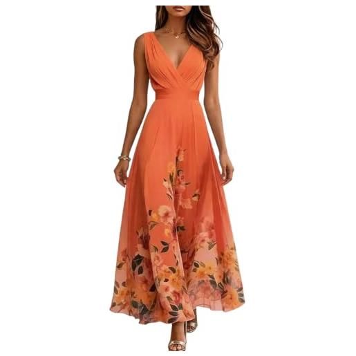 shownicer vestito donna elegante abito cerimonia vestito lungo stampa floreale senza maniche scollo a v vestiti in chiffon estate
