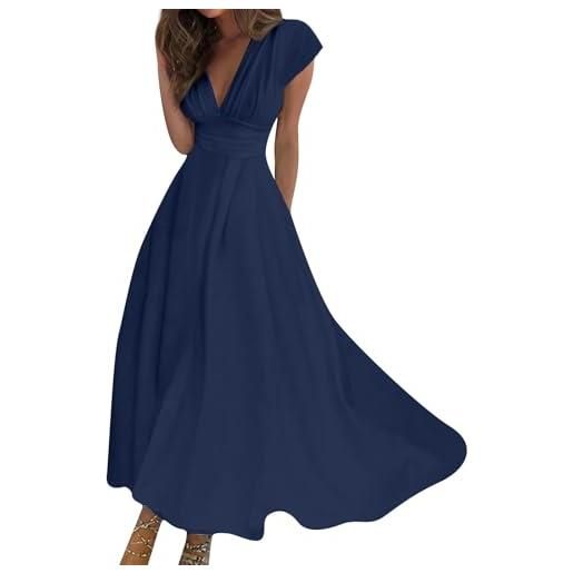 FlutVolt maxi abito estivo da donna elegante abito estivo lungo una linea abito da donna con scollo a v abiti a vita alta abiti da donna aderenti con maniche abiti estivi abito bianco lungo