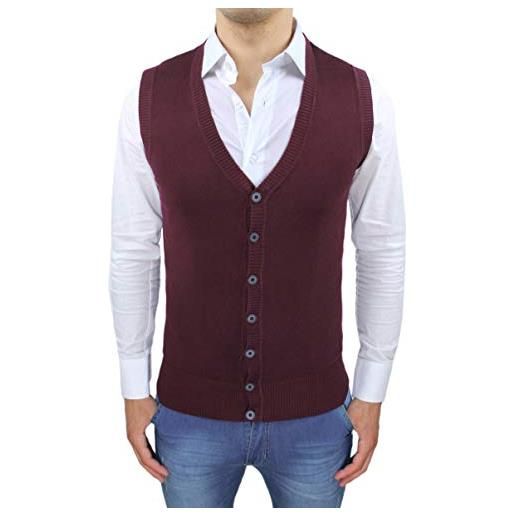 Evoga gilet smanicato uomo slim fit casual elegante corpetto maglia cardigan (l, rosso bordeaux)