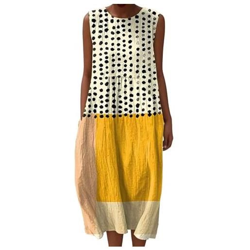 Generico abito estivo donna lungo in lino boho chic vestito floreale senza maniche con tasche elegante casual per mare spiaggia taglie forti curvy comodo leggero tunique moda 2026