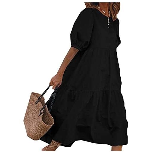 BAIXIAOCHI abito di media lunghezza con scollo tondo casual da donna allentato estivo