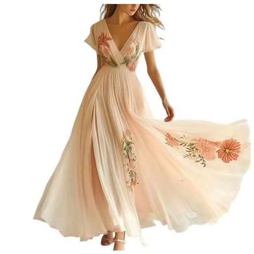 Minetom donna vestiti lunghi da matrimonio elegante collo v vestito a pieghe stampa floreale chiffon abito maxi damigella sera cerimonia