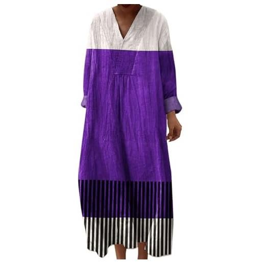 Generico vestito lino donna primavera abito lungo boho chic scollo a v maniche lunghe, maxi abito floreale vintage con tasche mare spiaggia vacanza taglie forti curvy elegante moda 2026 chic
