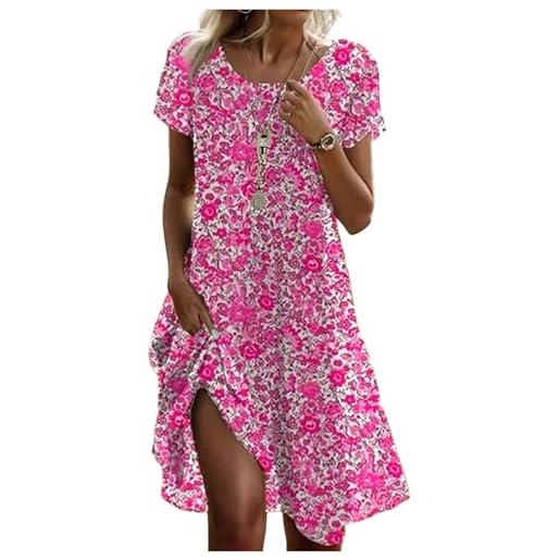 Generico abiti estivi donna manica corta scollo rotondo stampati - moda donna estate 2026 vestiti boho traspirante, vestito semplice affascinante dress casual rosa caldo xl