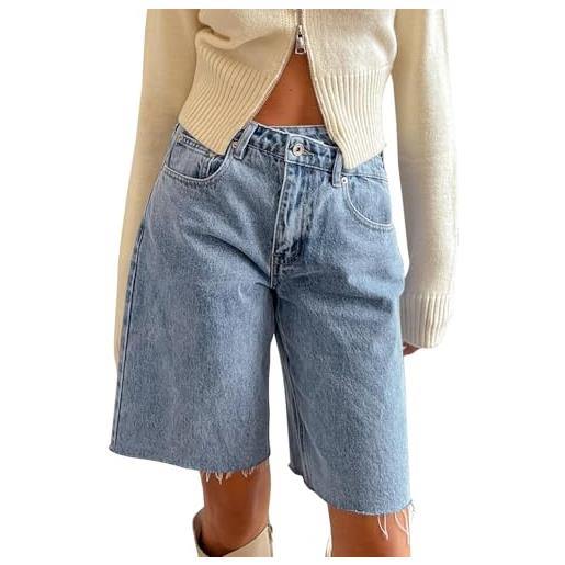 Owegvia jorts y2k - pantaloncini da donna in denim, lunghezza al ginocchio, a vita alta, larghi, bermuda a gamba dritta