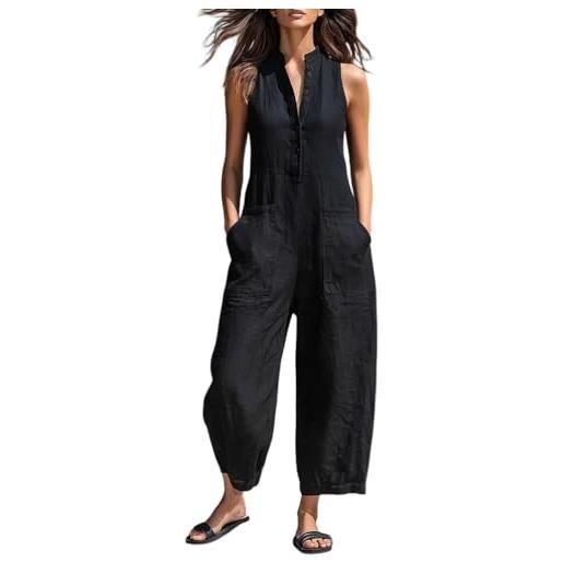 Onsoyours salopette larghe donna eleganti jumpsuit senza maniche tuta in cotone e lino casual gamba larga pantaloni con tasca playsuit overall estivo monopezzi e tutine