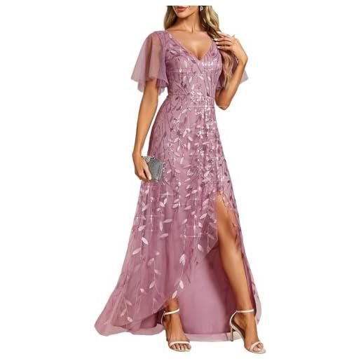 Ever-Pretty abito da ospite di nozze asimmetrico scollo a v linea a paillettes foglia stile impero abito elegante donna cerimonia ee02083