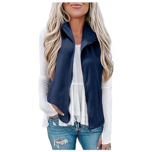 EFFAN gilet in pile da donna, morbido, senza maniche, con tasche con cerniera, per primavera e autunno