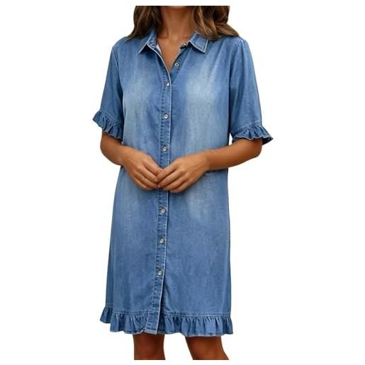 Generico vestiti jeans estivi vestito jeans maniche corte elegante abito chemisier denim bottoni davanti abito prendisole a tubino casual da donna in denim vestito con volant polsini da spiaggia mare leggero