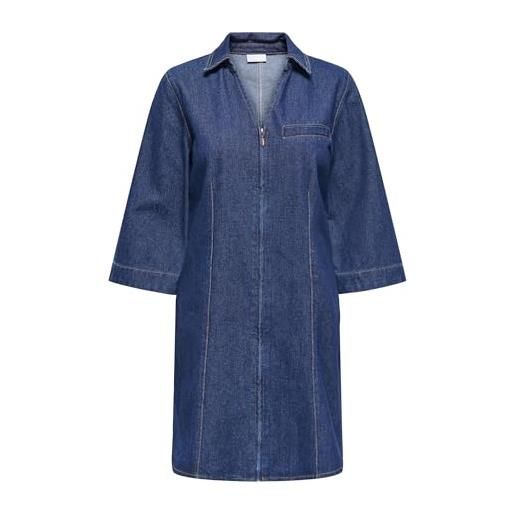 Jdy sally zip stitch 3/4 dress dnm, blu jeans scuro, m