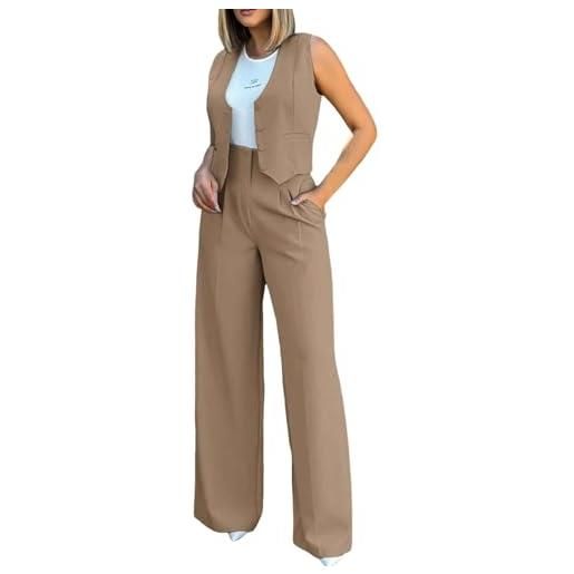Generico tailleur donna eleganti 2 pezzi gilet giacca senza maniche e pantaloni in vita alta completo estate in tinta unita pantalone due pezzi suit cerimonia coordinato set per donne