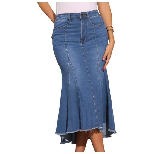 Allegra K donna gonna denim a vita alta midi a coda di pesce lavata | orlo grezzo asimmetrico dettaglio cuciture con tasche abbigliamento casual western stretch
