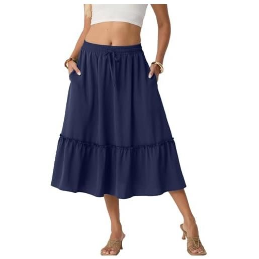 PrinStory gonna estiva lunga da donna, a vita alta, con tasche, coulisse, leggera e traspirante