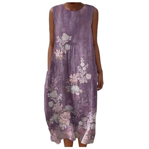 Generico abito donna estivo in lino floreale senza maniche vestito lungo con tasche girocollo boho chic elegante prendisole mare spiaggia vacanza taglie forti curvy comodo chic 2026