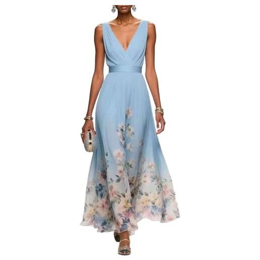 Generico abito lungo estivo donna elegante cerimonia vestito matrimonio invitata primavera boho chic chiffon scollo a v sexy maxi taglie forti curvy lino cotone casual mare spiaggia vacanza moda 2026 (a06, l)