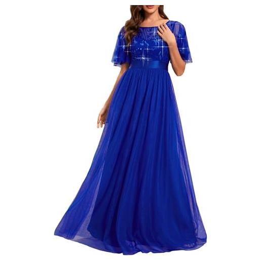 Ever-Pretty abiti da cerimonia stile impero maniche corte linea ad a elegante scollo a rotondo donna tulle 00904 blu zaffiro 54