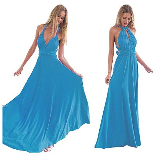 Odizli abito da sera lungo da donna, sexy, con schiena scoperta, per feste, da ballo, blu, s