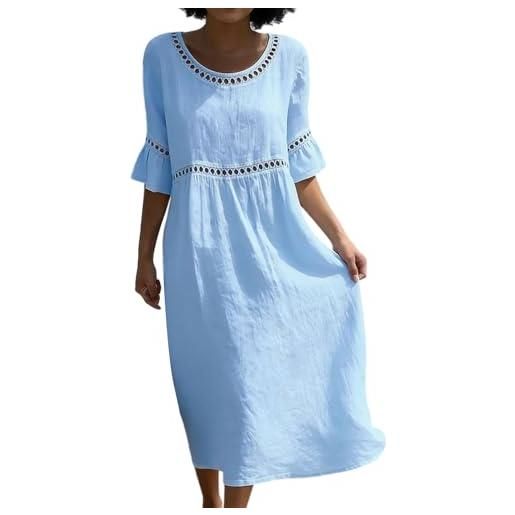 Generico vestiti in lino donna abiti taglie forti estivi donna scollo a v senza maniche lungo abito comodo casual vestiti lunghi donne mare vestito cotone leggero elegante curvy prendisole da spiaggia dress