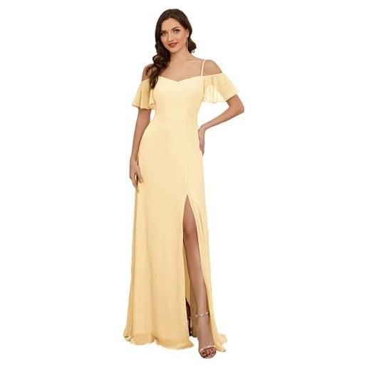 Ever-Pretty abiti da damigella d'onore lunghi in chiffon con dalla spalla in stile impero a maniche corte da donna con spacco laterale verde eucalipto 40