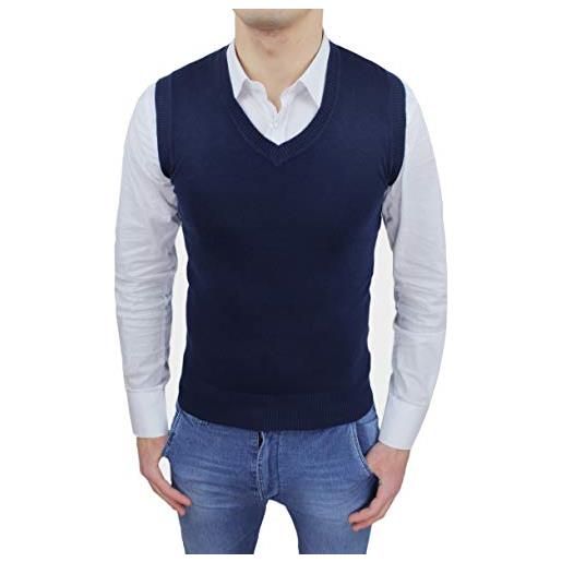 Evoga gilet smanicato uomo slim fit casual elegante corpetto maglia cardigan (xl, blu collo v)