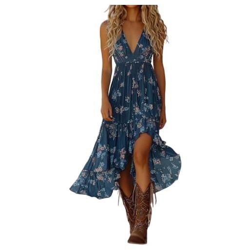 Generic abito casual estivo con stampa floreale retrò western e orlo asimmetrico per lo stile boho