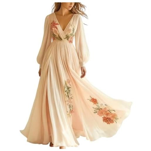 Minetom donna vestiti lunghi da matrimonio elegante collo v vestito a pieghe stampa floreale chiffon abito maxi damigella sera cerimonia