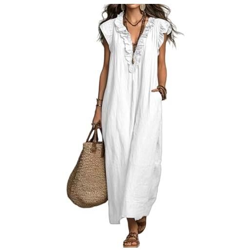 Azruma vestito donna lungo abiti lunghi estivi donna vestito estivo curvy monocolore collo flying sleeve midi oscillante spiaggia boho festa vita alta per vacanze