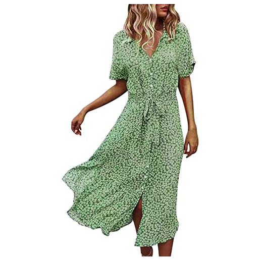 Generico abiti estivi donna vestiti cotone vestito corto estivo jeans abito casual curvy i eleganti da corti a fiori lino floreale prendisole vestitini elegante cerimonia vestitino boho chic verde m