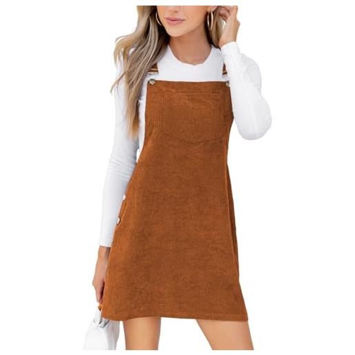 CUPSHE abito da donna in velluto a coste mini autunno collo quadrato spalline regolabili tasca frontale bottoni laterali abiti autunnali