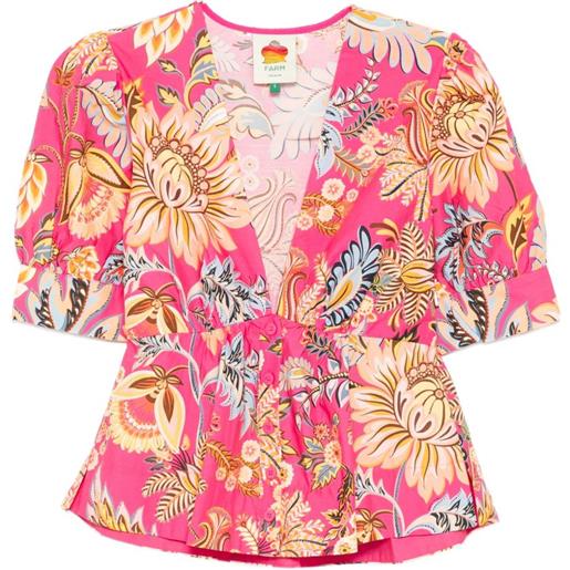 FARM Rio blusa ligia in cotone biologico rosa a fiori con maniche a palloncino