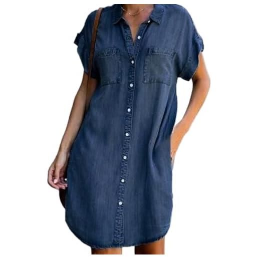 Cozyan vestiti estivi eleganti abito casual da donna in stile denim con maniche corte e larghe abito corto al ginocchio con bottoni comodo e adatto per la vita estiva e per lo shopping