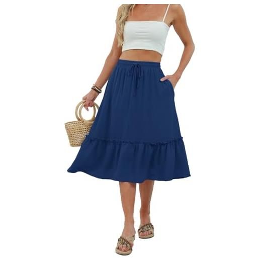 Kfnire gonna estiva donna elasticizzata a vita alta gonne midi con tasche adatta per quotidiano e vacanze informali