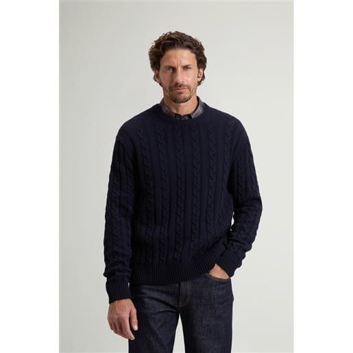 Woolrich uomo maglione girocollo in misto lana e cotone a trecce blu taglia s