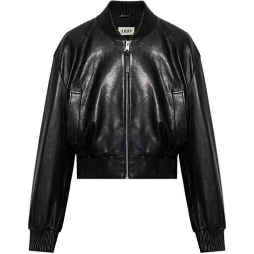 Arma bomber hannan in pelle con bordo a coste - nero