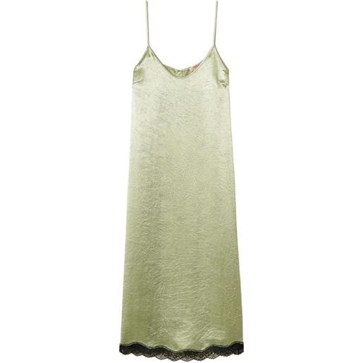 TWINSET abito midi in raso froissé e pizzo - verde