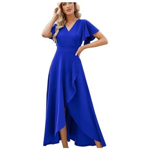 TANMESSO abito da sera lungo nero formale da donna con scollo a v e volant increspato, abito da cocktail per matrimonio