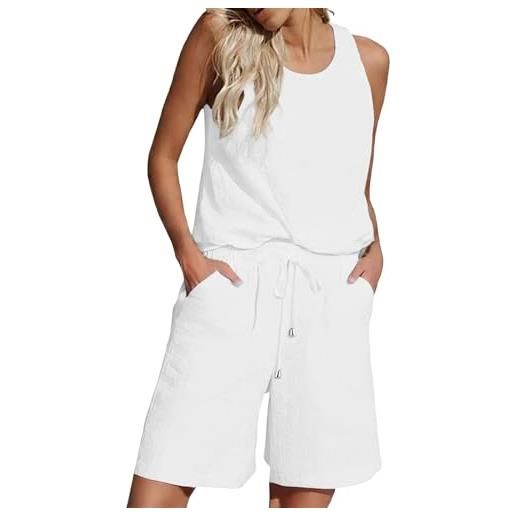 Generic abiti da donna estivi in cotone e lino da 2 pezzi, camicie senza maniche leggere e pantaloncini bermuda a gamba larga, set coordinati set di biancheria co ord plus size beach travel outfit