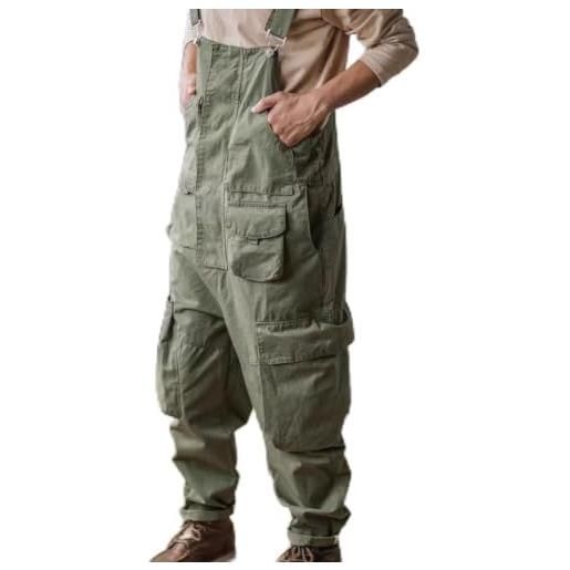 Wablissia salopette da uomo vintage, vestibilità ampia, pantaloni da lavoro larghi con bretelle, stile retrò lavato, salopette casual a lunghezza intera, taglie comode da pittore (l verde)