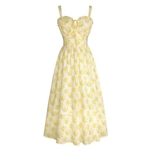 SCARLET DARKNESS abito estivo da donna, casual, linea ad a, senza maniche, con spalline sottili, floreale, per la spiaggia, motivo floreale giallo. , xxl