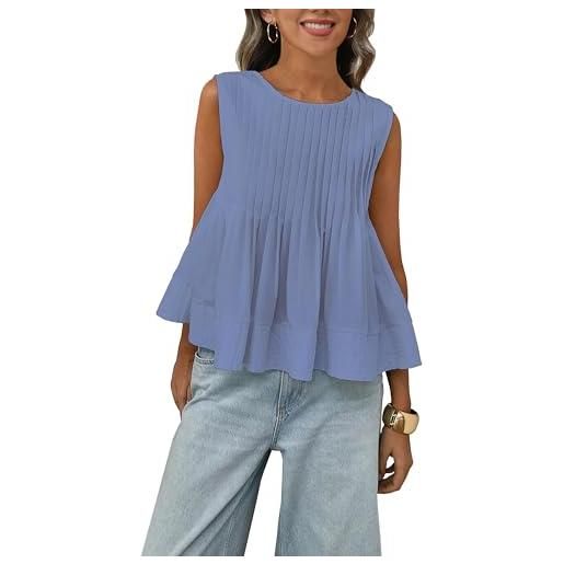Megfie camicetta estiva da donna con spalline plissettate, senza maniche, canottiera, scollo rotondo, y2k, camicetta babydoll